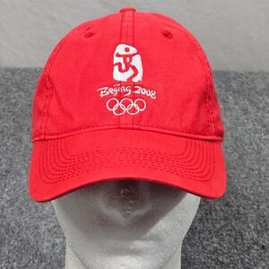 Beijing 2008 Olympics Hat Red Embroidered Baseball Cap Adjustable Official Logo